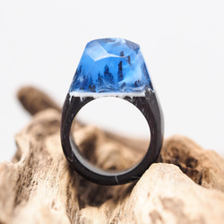 美しい景色を閉じ込めた木の指輪 Cristal wood ring  <Dance of the Snowstorm> 2枚目の画像