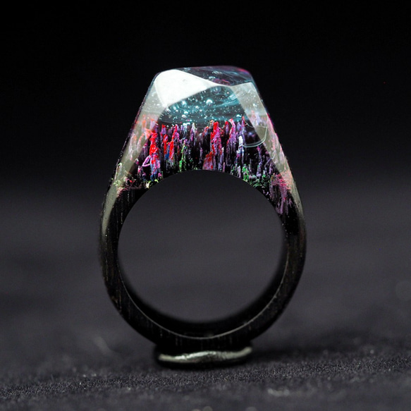 美しい景色を閉じ込めた木の指輪 Crystal wood ring  <Coral reefs> レジンウッドリング 1枚目の画像