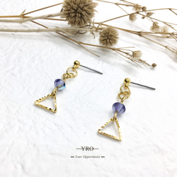 YRO「 抗過敏耳針 」紫寶石幾何三角耳環 第2張的照片