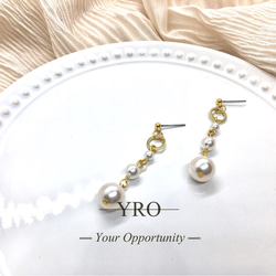 YRO「 抗過敏耳針 」層次水晶珍珠長耳環 第2張的照片