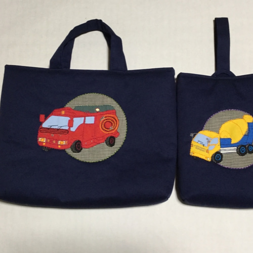 消防車　レッスンバック　シューズケース　コップ袋　着替え袋 消防車 レッスンバック シューズケース コップ袋 着替え袋 焼き付け
