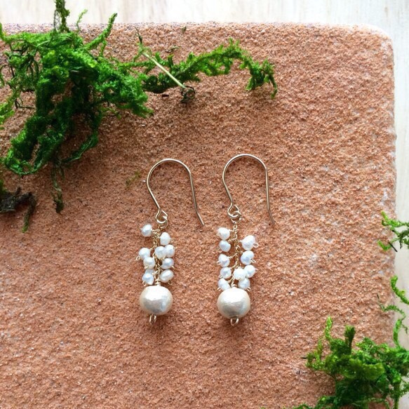 keshi pearls & cotton pearls earrings -1 - 第2張的照片
