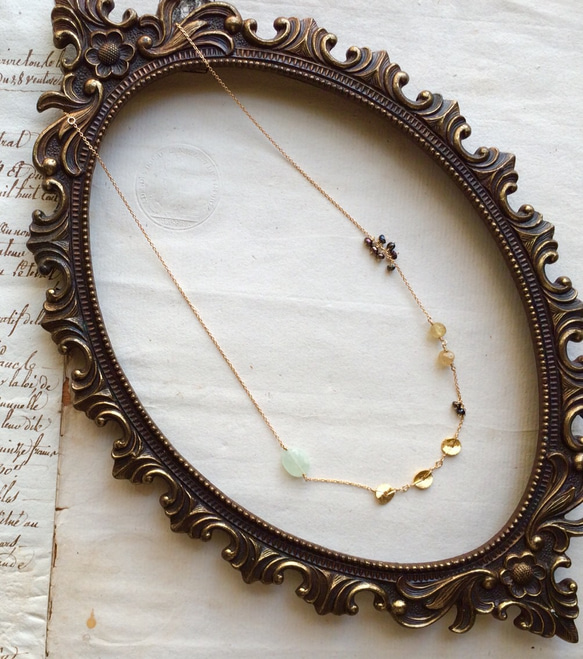 [production by order]   prehnite & navy pearl (necklace) 第1張的照片