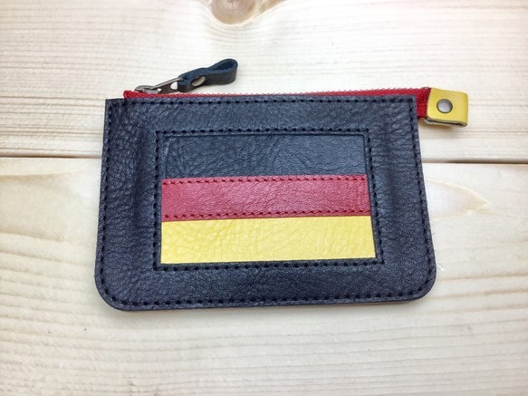 販売終了【ドイツ/GERMANY】国旗の牛革おでかけ財布/ミニ財布/ファスナーポーチ/カードケース/［送料無料］ 6枚目の画像