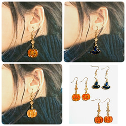 Beautiful Halloween♡かぼちゃ&ぼうしイヤリング／ピアス♡秋　パンプキン　 ハット　オレンジ　ブラック 4枚目の画像