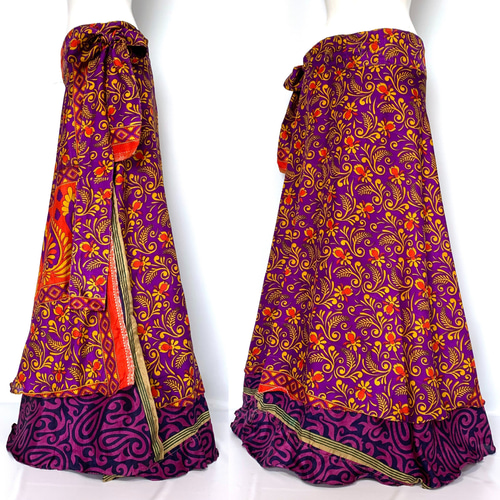 送料無料＞インドサリー 巻きスカート ジプシー #40 ◇ インド 民族