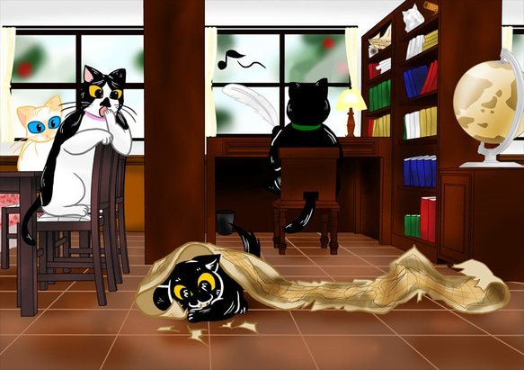 黒ねこカンちゃんイラスト（展示） 2枚目の画像