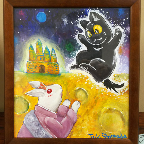 オーダー品　自作絵画　猫とうさぎたち　猫とうさぎの絵 オーダー品 自作絵画 猫とうさぎたち 猫とうさぎの絵 オーダー品