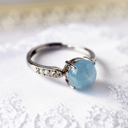 アクアマリン指輪、リング：3月の誕生石：水色、青、海、かわいい：ぷっくり丸い：シルバー：Creema限定【送料無料】 2枚目の画像