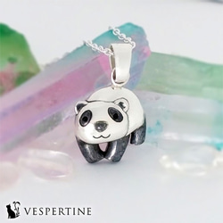 パンダ：白黒模様の熊猫ネックレス：にっこり笑顔の動物モチーフ：シルバー925（銀） 1枚目の画像