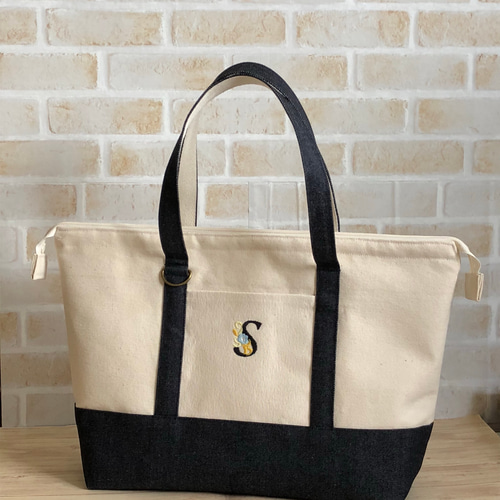 BIGサイズ》 帆布トートワイヤーバッグ(イニシャル刺繍入り
