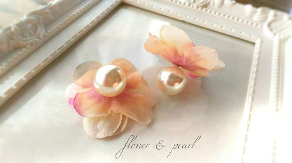 flower and pearl ～花とパールのリバーシブルピアス～ 2枚目の画像