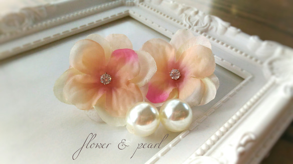 flower and pearl ～花とパールのリバーシブルピアス～ 3枚目の画像