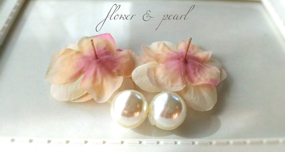 flower and pearl ～花とパールのリバーシブルピアス～ 4枚目の画像