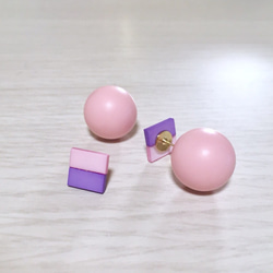 パステルカラーのバックキャッチピアス（pink×purple） 1枚目の画像