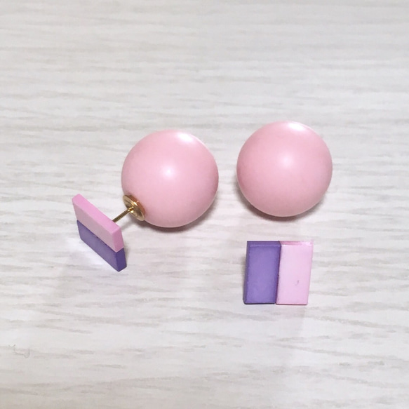 パステルカラーのバックキャッチピアス（pink×purple） 4枚目の画像