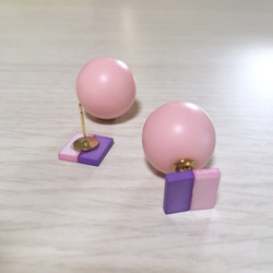 パステルカラーのバックキャッチピアス（pink×purple） 5枚目の画像