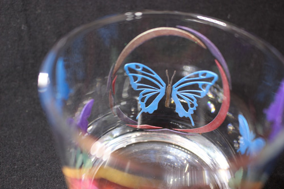 バタフライ　ロックグラス　ブルー 4枚目の画像