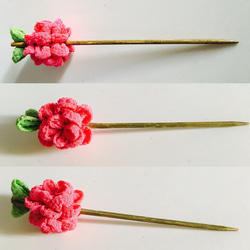 薔薇手毬つまみ細工簪 1枚目の画像