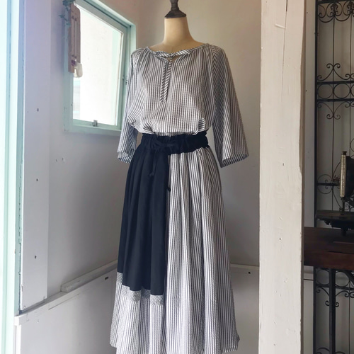 リネンパッチワークスカート ロングスカート（マキシ丈） リネン服