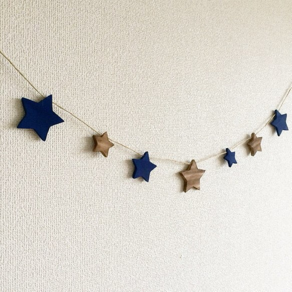 Navy×木目調 ☆ STAR GARLAND 200cm 2枚目の画像