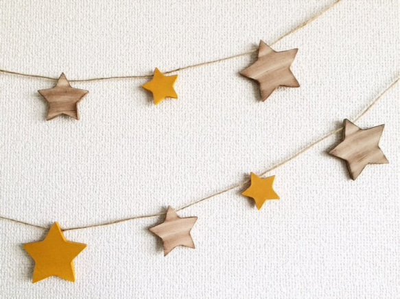 Yellow×木目調 ☆ STAR GARLAND 140cm 4枚目の画像