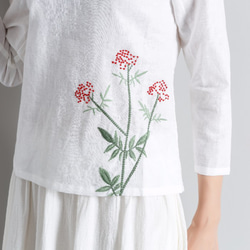 刺繍 植物 花 長袖プルオーバー Vネック ファー付き ブラウス 5枚目の画像