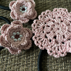 レース編み＊お花とモチーフのヘアゴムセット 2枚目の画像