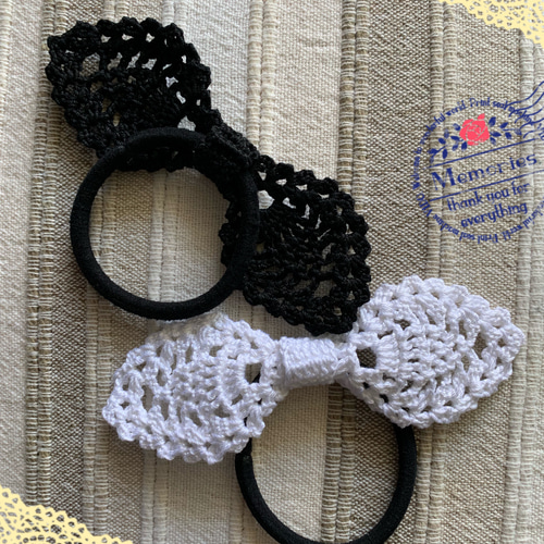 リボンヘアゴム♡レースがちらっと可愛い♡ブラック♡大きめ♡ハンドメイド