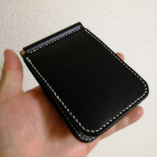 黒革と白ステッチのマネークリップ マネークリップ crafterBP