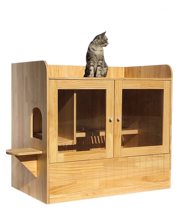 オーダーメイド 職人手作り キャットハウス 猫ベッド ペット おうち時間 猫家具 インテリア 無垢材 木製 LR2018 1枚目の画像