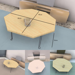 オーダーメイド 職人手作り ローテーブル 折りたたみ 八角形 カフェ風 天然木 木目 収納 家具 座卓 サイズオーダー可 2枚目の画像