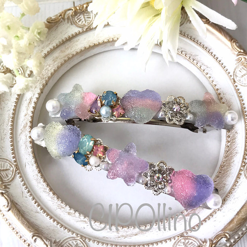 ビジュー入り 冬デザインハートレジンヘアゴム