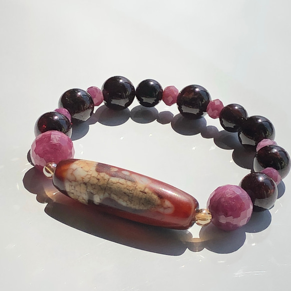 観音宝瓶天珠&ルビー&ガーネット☆天珠ブレスレット ブレスレット