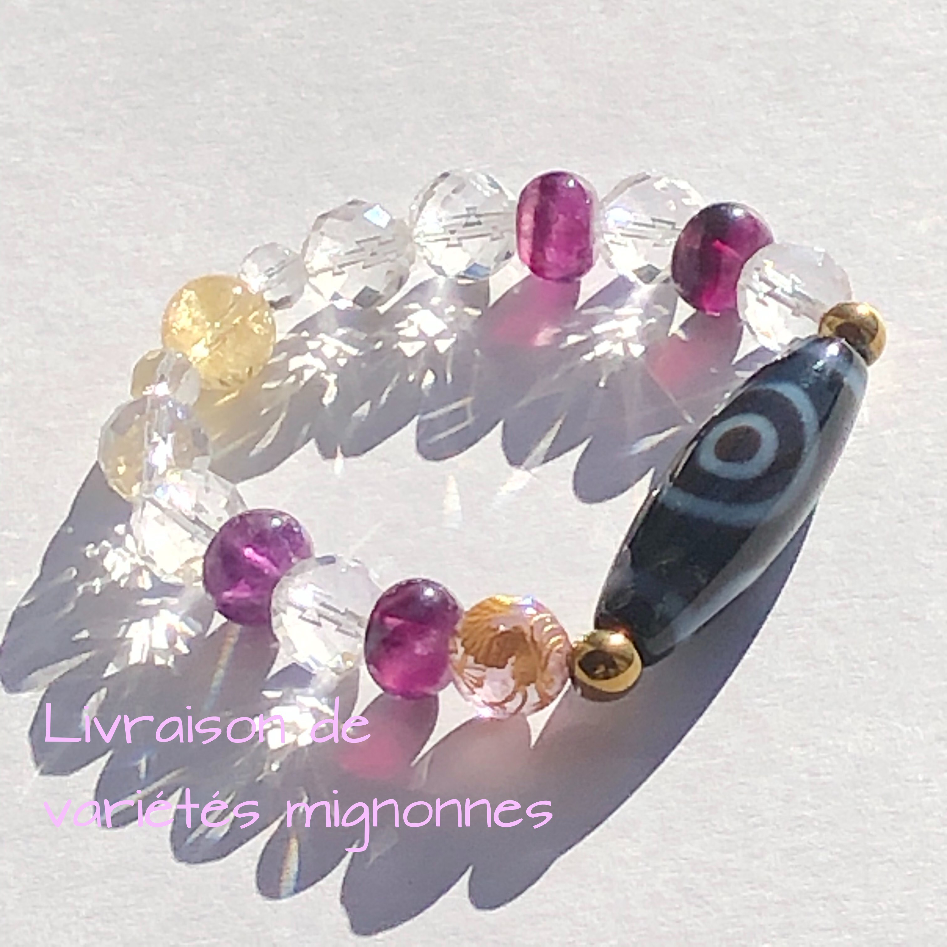 一眼山水天珠&水晶&フローライト☆天珠ブレスレット