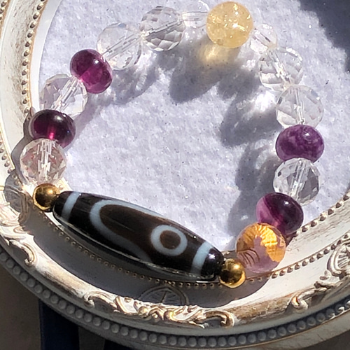 一眼山水天珠&水晶&フローライト☆天珠ブレスレット ブレスレット