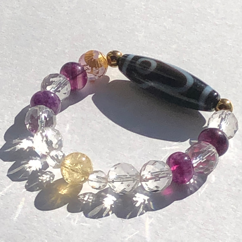 一眼山水天珠&水晶&フローライト☆天珠ブレスレット ブレスレット