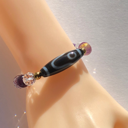 一眼山水天珠&水晶&フローライト☆天珠ブレスレット ブレスレット  