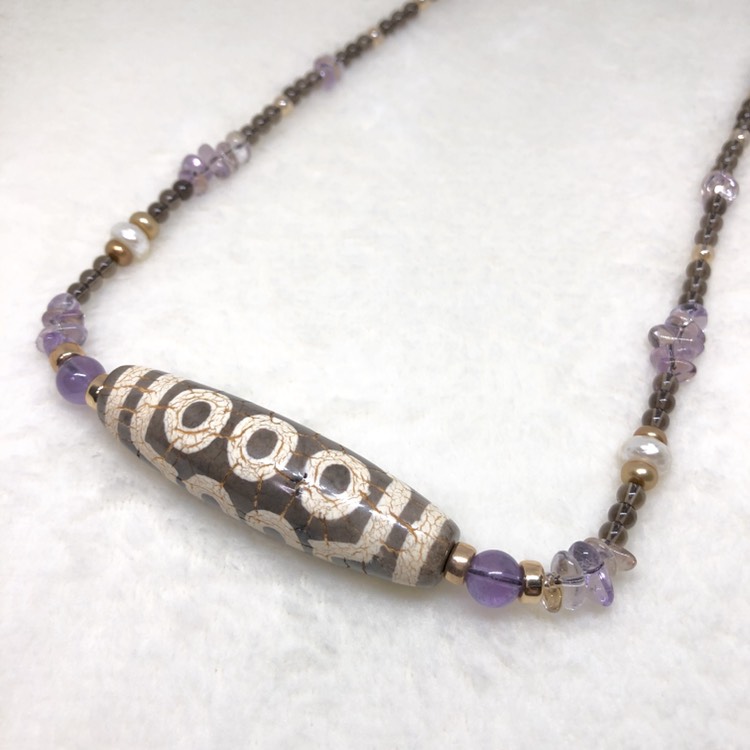 十眼天珠&スモーキークォーツ&アメトリン☆天珠ネックレス