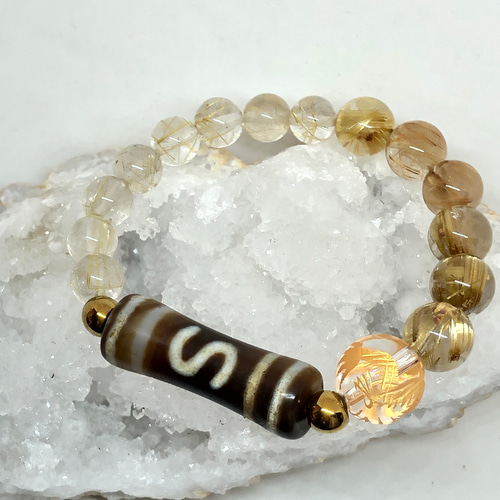 dzi beads ジービーズ 西蔵 白 至純 龍神（皇帝龍）天珠のブレス 風水