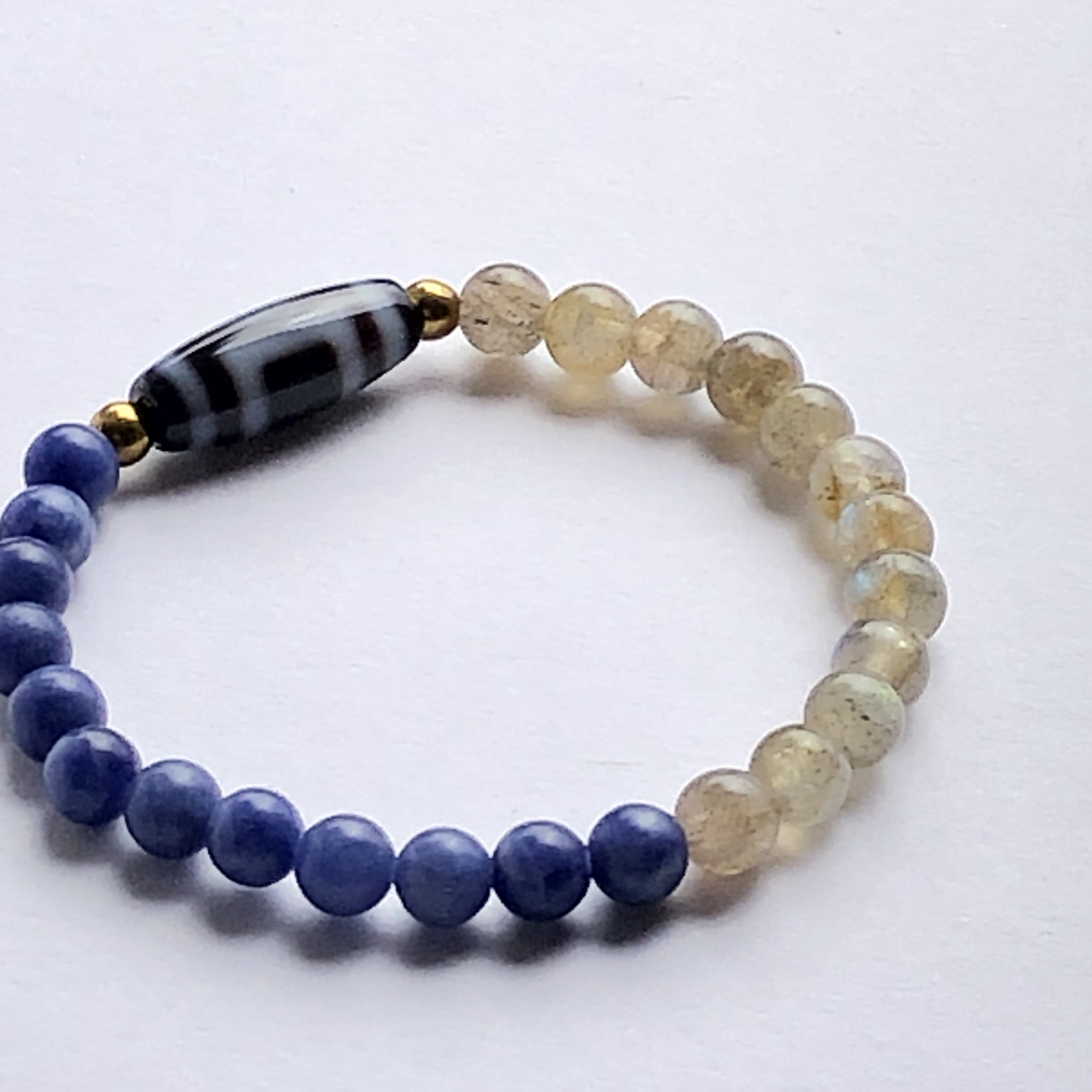 天地天珠&ラブラドライト&ソーダライト ☆天珠ブレスレット