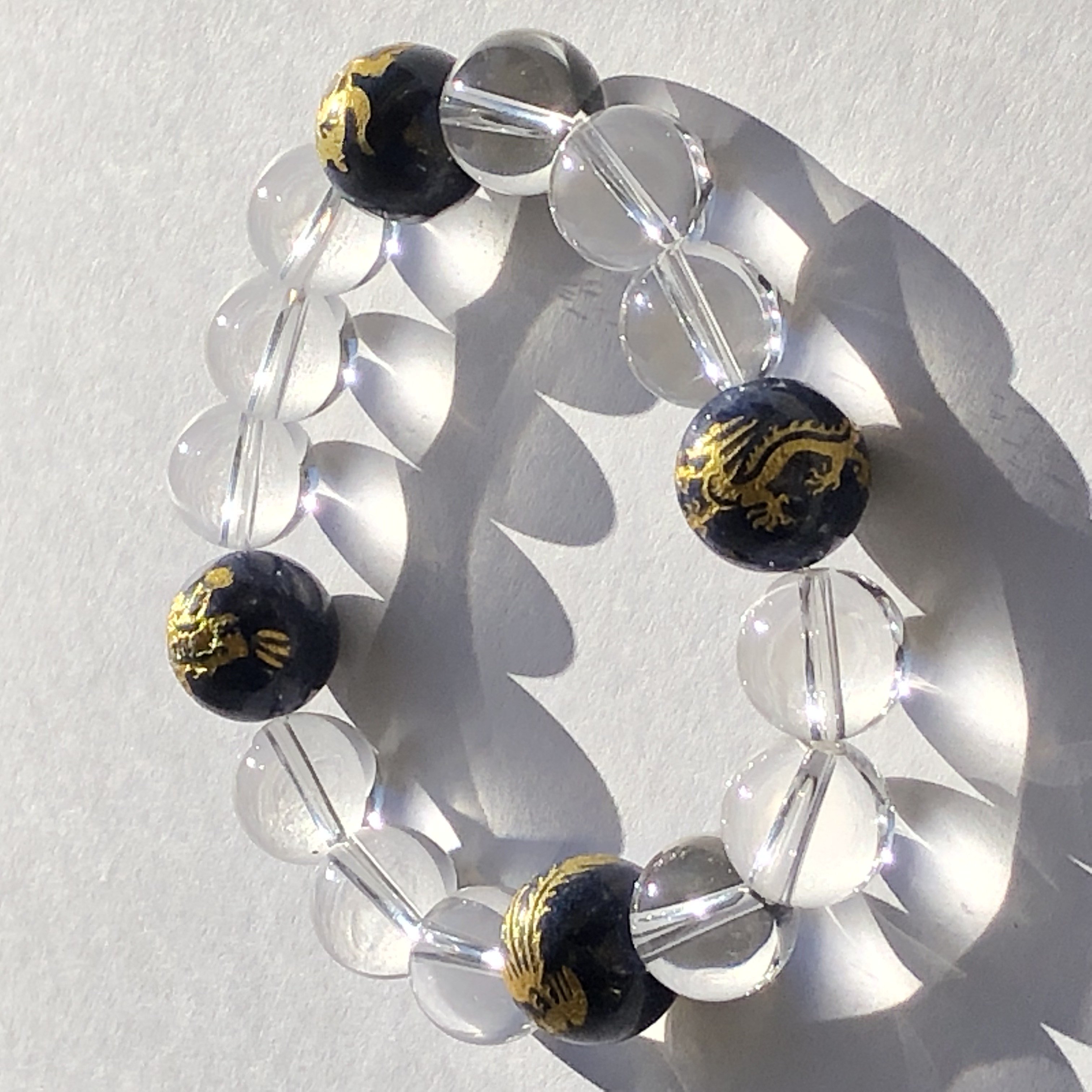 最高の吉相☆ラピスラズリ四神獣彫り&水晶☆ストーンブレスレット