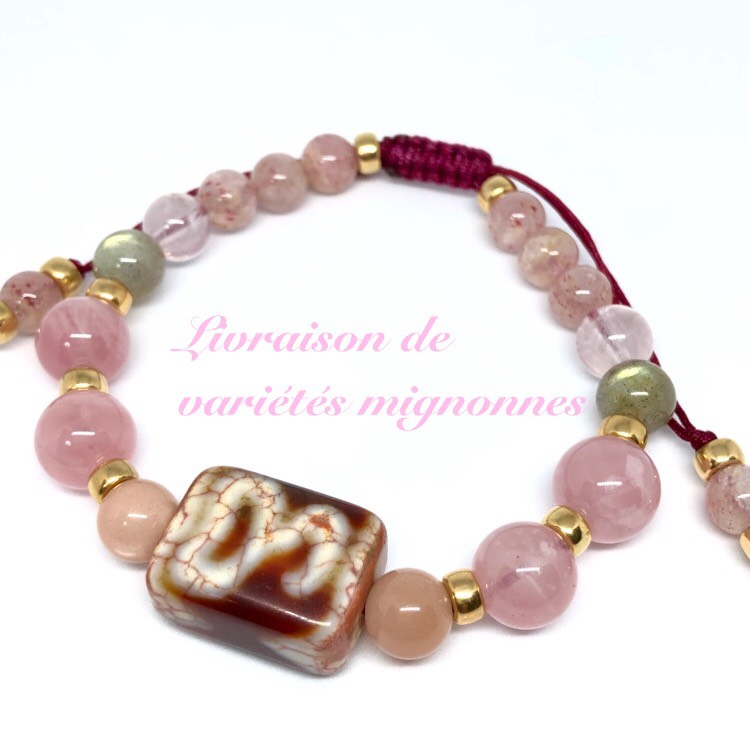 水蓮花天珠&ムーンストーン&ストロベリークォーツ…☆天珠ブレスレット