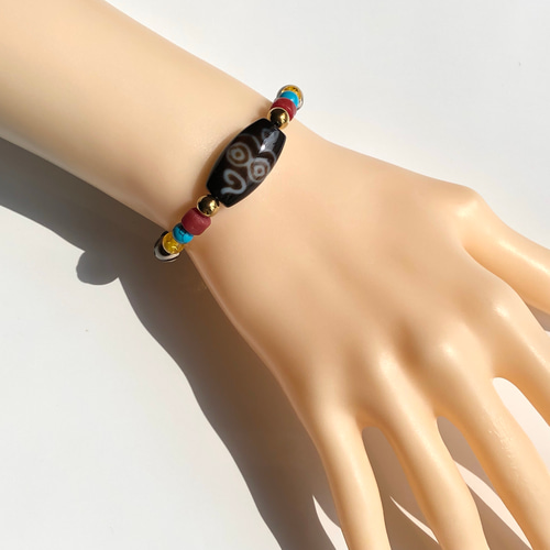 万願成就を促す天珠☆法相仏顔天珠&三眼天珠&薬師珠☆天珠ブレスレット