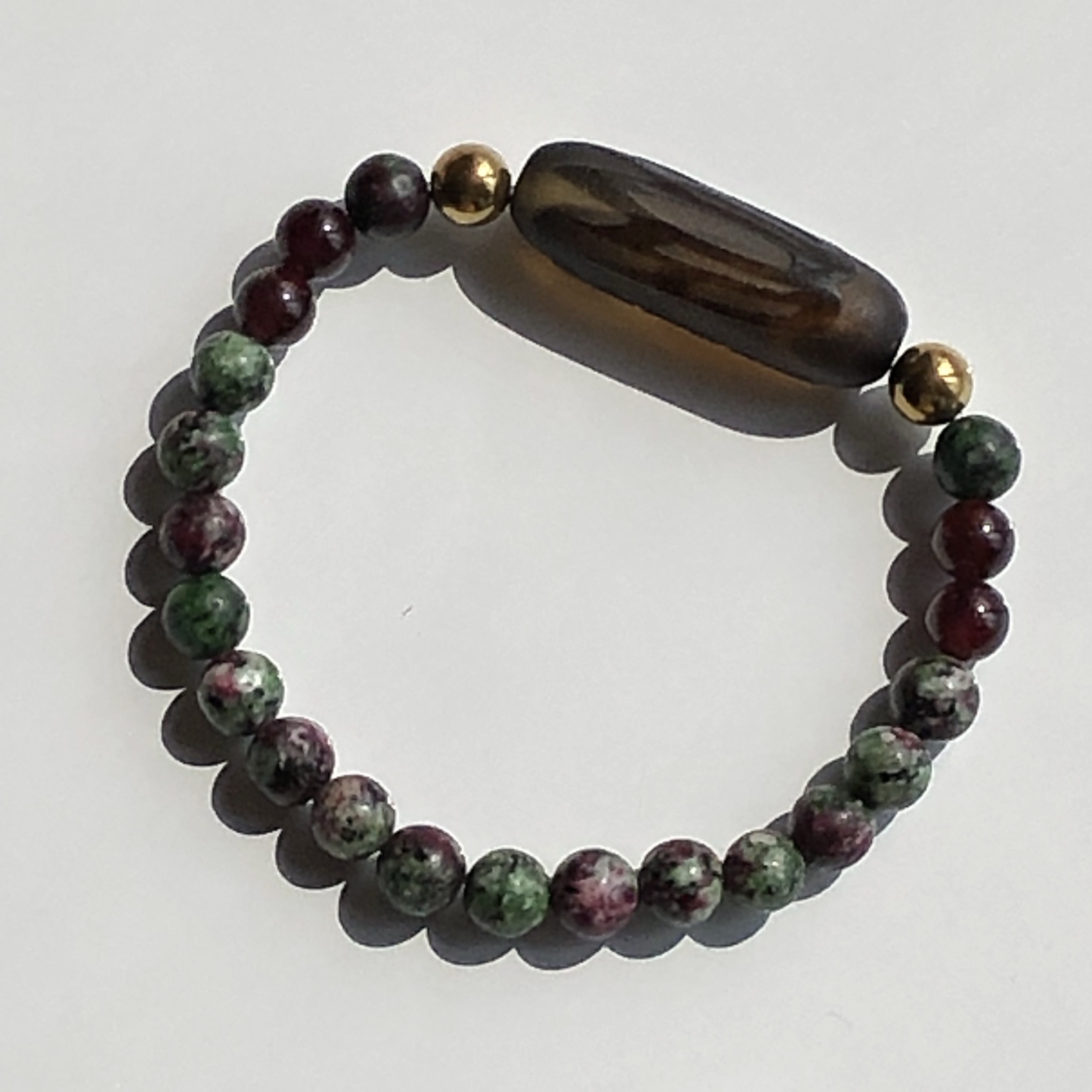 水蓮花天珠・六字真言&ルビーインゾイサイト&ガーネット☆天珠ブレスレット