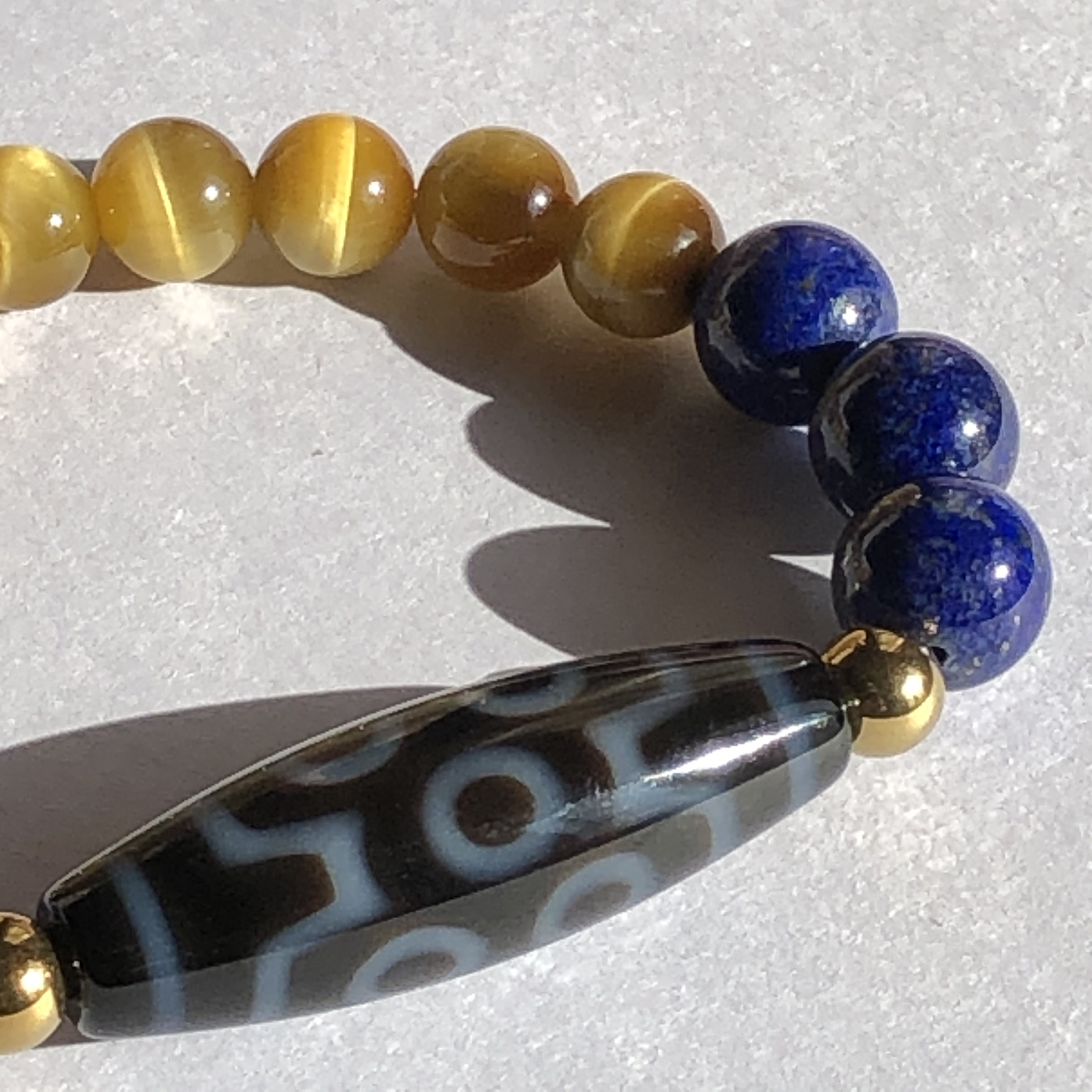 七眼天珠&ラピスラズリ&ゴールデンタイガーアイ☆天珠ブレスレット