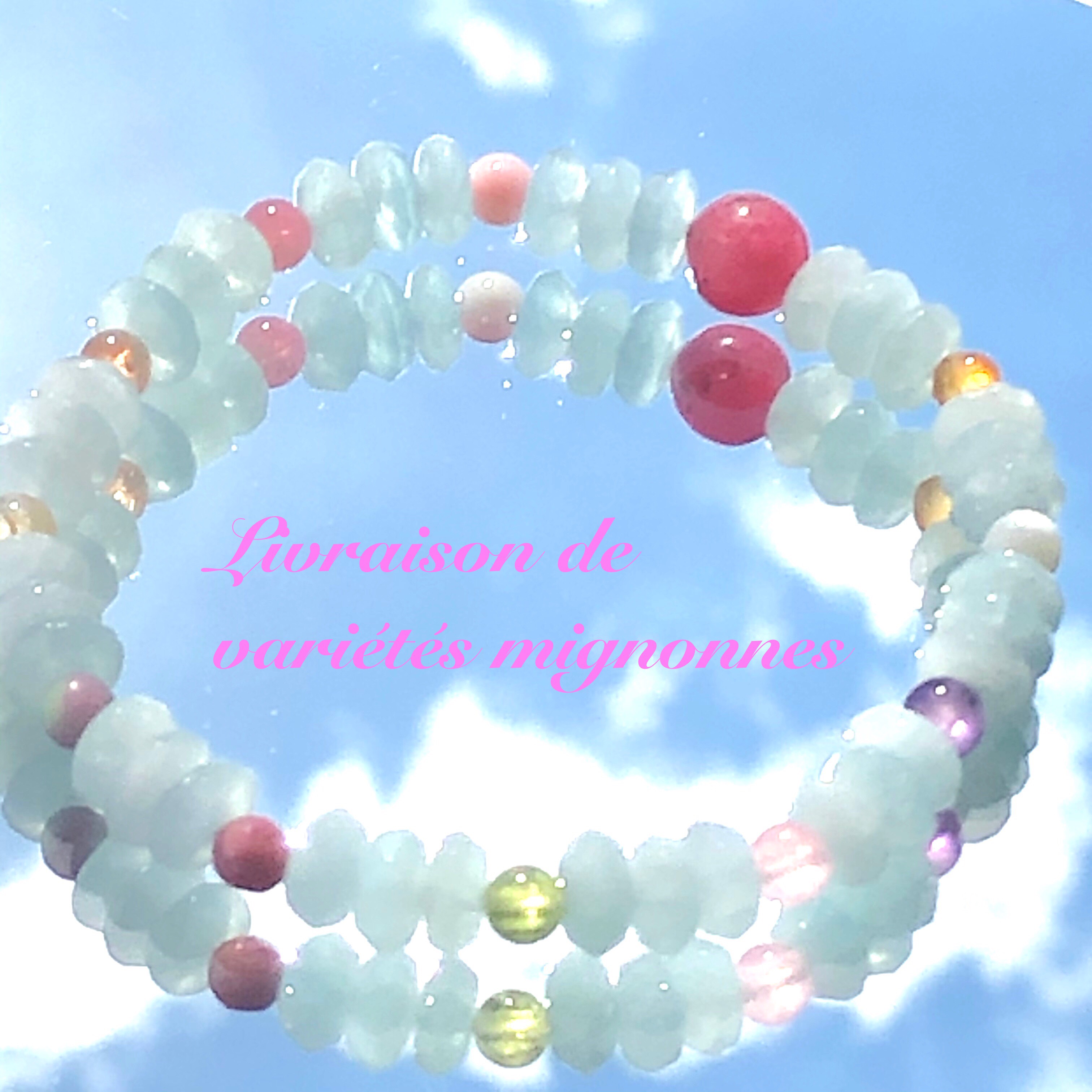 アクアマリン&ロードナイト☆ストーンブレスレット