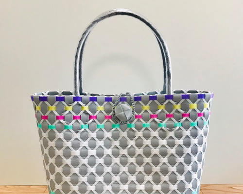 受注制作～プラかごバッグ☆グレーxホワイト パープル、グリーン