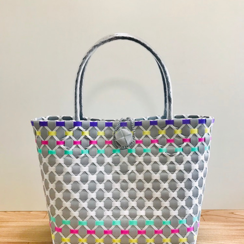 受注制作～プラかごバッグ☆グレーxホワイト パープル、グリーン
