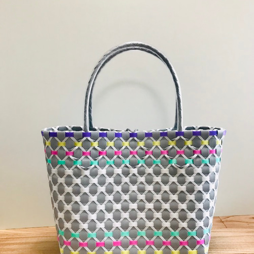受注制作～プラかごバッグ☆グレーxホワイト パープル、グリーン